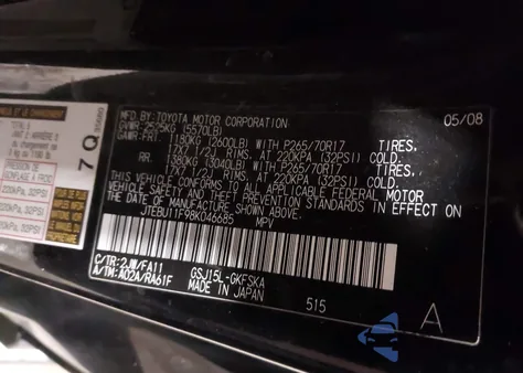 2008 Toyota Fj Cruiser z USA, uszkodzony, nr VIN JTEBU11F98K046685